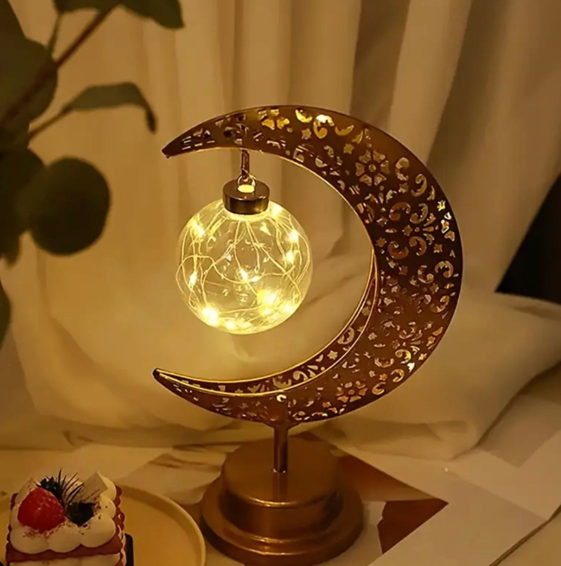 Ramadan & Eid Home Decor Lamp with Moon Design, Globe Light, Elegant Base, Ideal for Home Decor - Without Batteries!