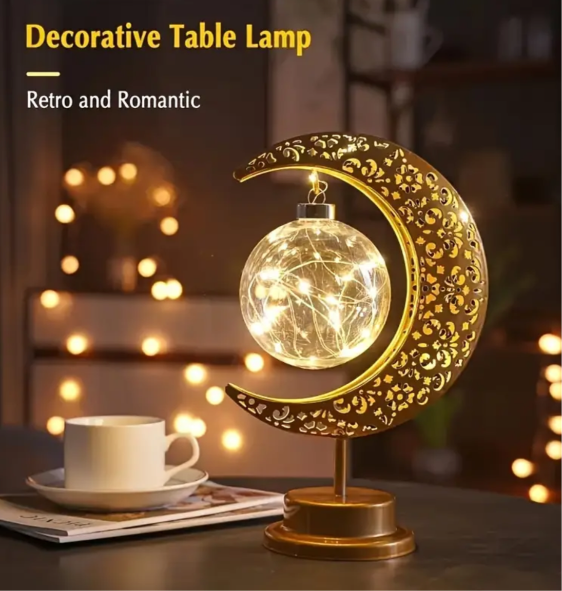 Ramadan & Eid Home Decor Lamp with Moon Design, Globe Light, Elegant Base, Ideal for Home Decor - Without Batteries!