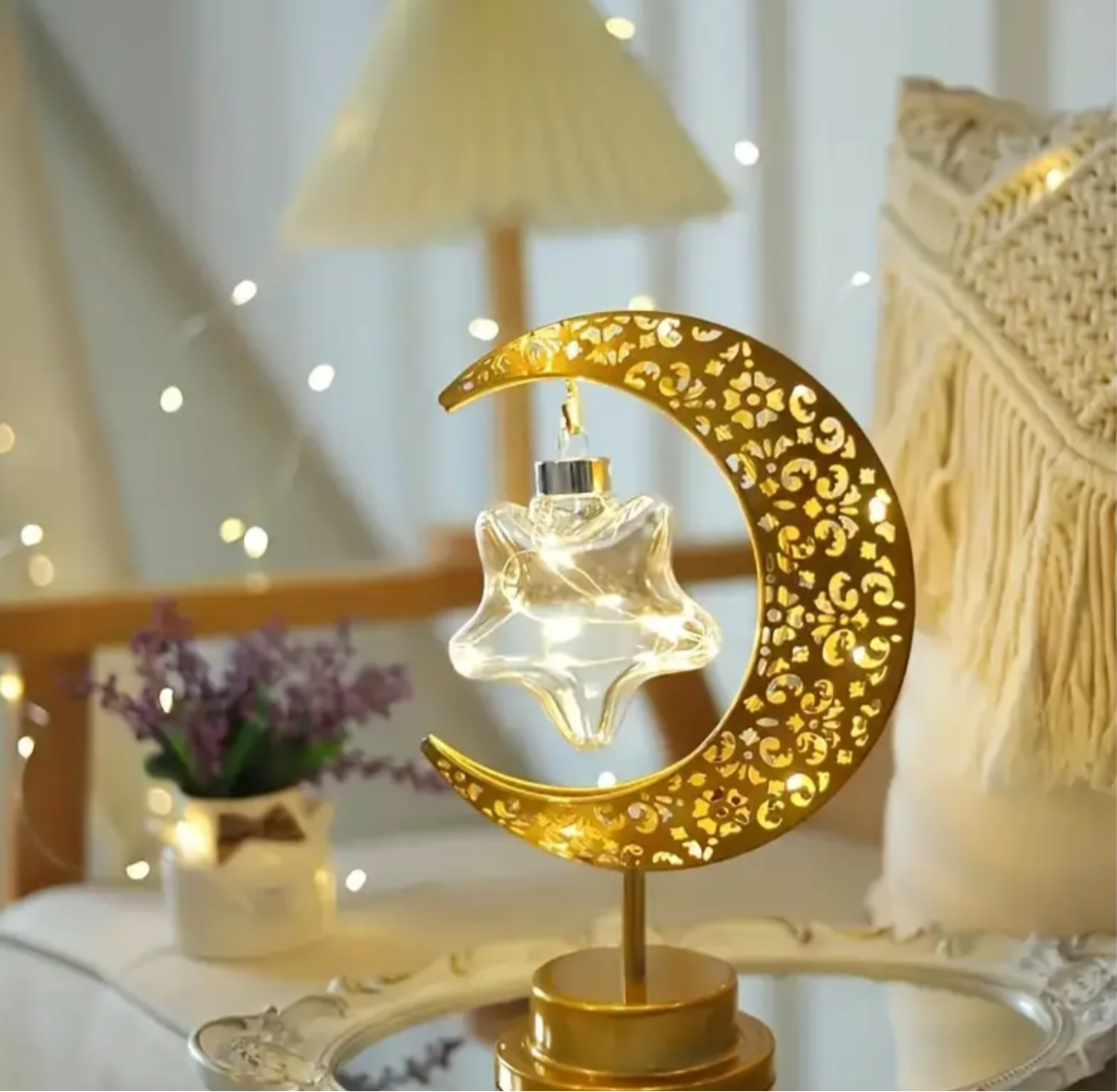 Ramadan & Eid Home Decor Lamp with Moon Design, Globe Light, Elegant Base, Ideal for Home Decor - Without Batteries!